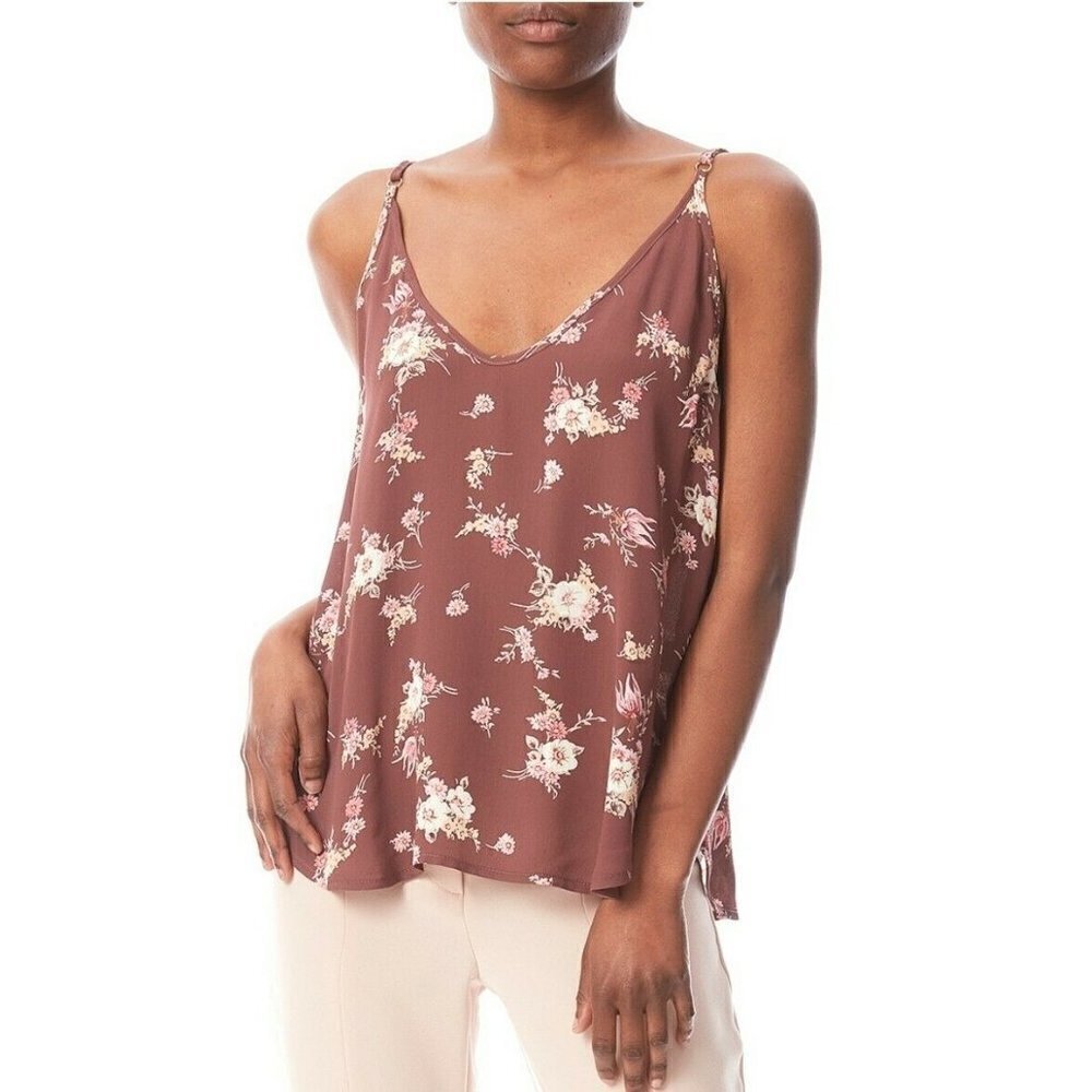 New Flynn Skye Perfect Tank Top Women S Maroon Floral Rayo Dangling Bouquet